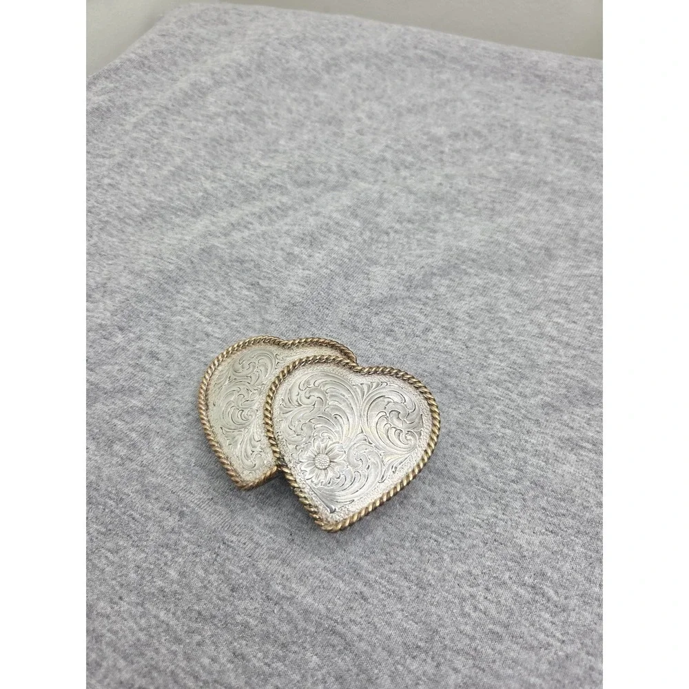 Vintage Montana Silversmiths Double Heart Sterling Silver Overlay Belt Buckle